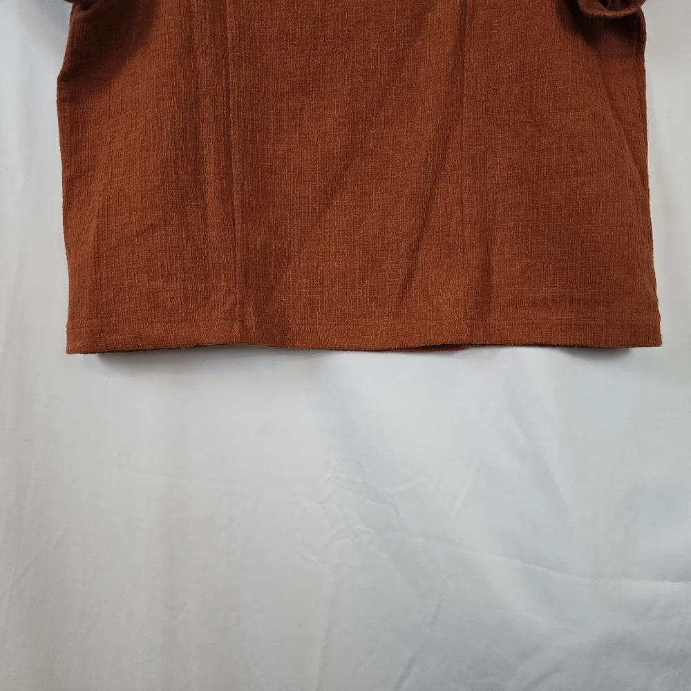 Madewell Women's Rust Orange Crosshatch Ruffled Short Sleeve Career Blouse Large